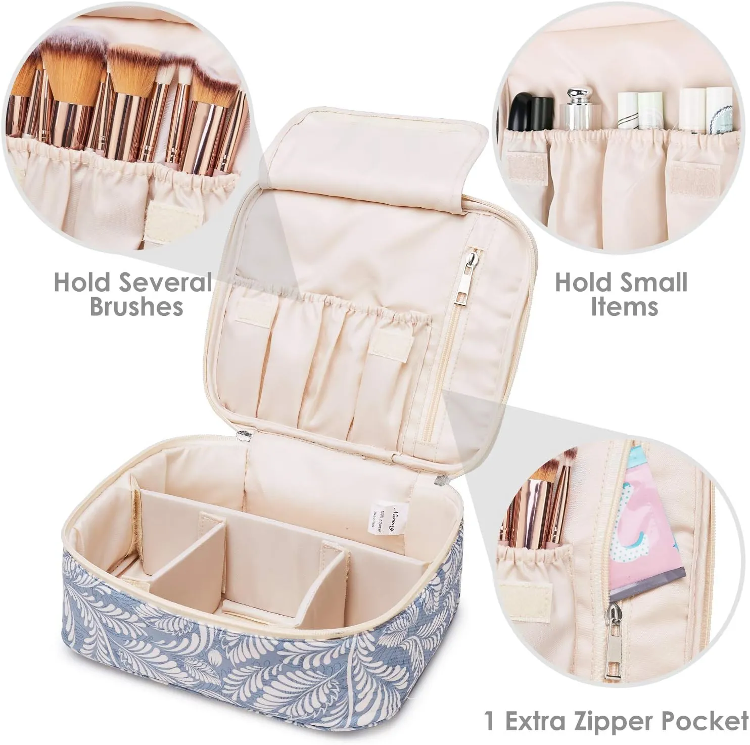 Narwey Travel Makeup Bag Large Cosmetic Bag Makeup Case Organizer for Women