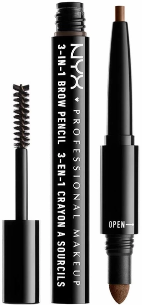 New NYX Professional Makeup 3 In 1 Brow Pencil, Soft Brown, Retails $30 