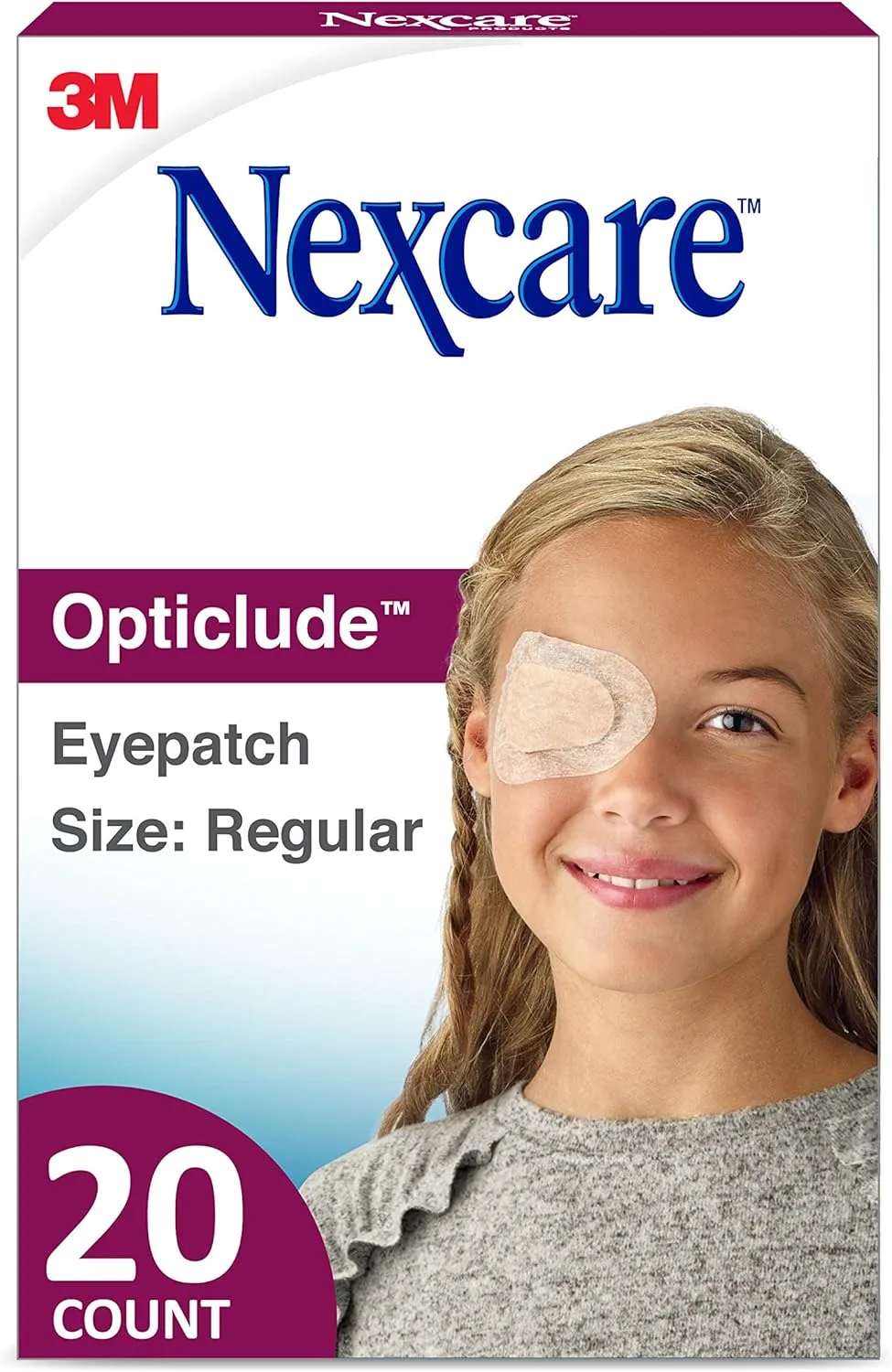 Nexcare Opticlude Eyepatch, Regular Size, Contoured for Fit, Brown, 20 Count (Pack of 3)