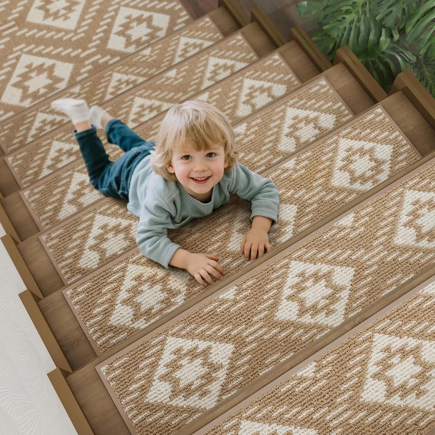 Non-Slip Stair Treads for Wooden Steps Indoor 4 Pack Brown 8"x30" Stair Tread Carpet Stairs Runner Reusable Peel & Stick Adhesive Stair Treads,Pet-Safe Anti-Slip Treads for Dogs Kids Elders