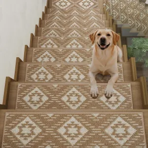 Non-Slip Stair Treads for Wooden Steps Indoor 4 Pack Brown 8"x30" Stair Tread Carpet Stairs Runner Reusable Peel & Stick Adhesive Stair Treads,Pet-Safe Anti-Slip Treads for Dogs Kids Elders