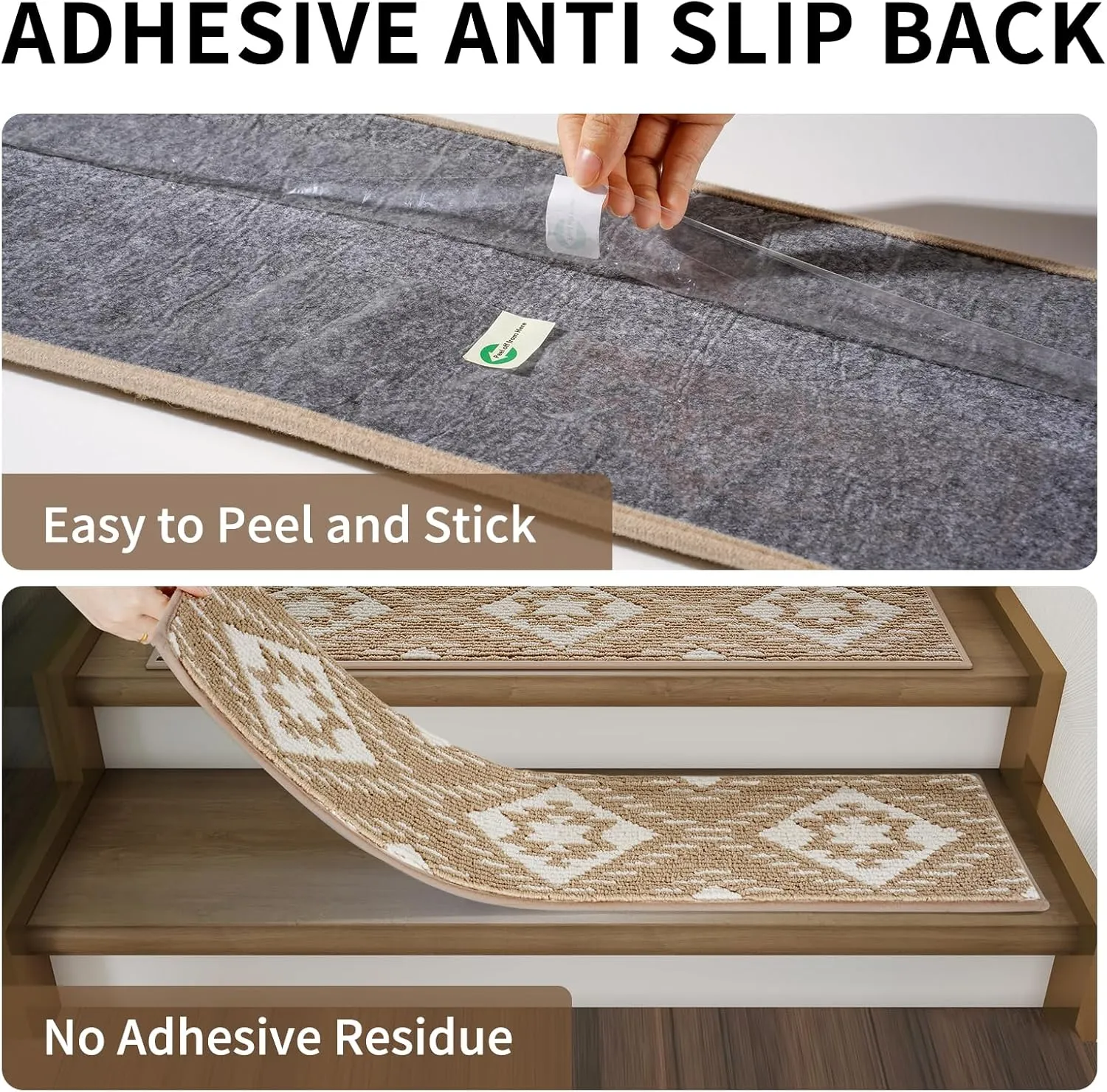 Non-Slip Stair Treads for Wooden Steps Indoor 4 Pack Brown 8"x30" Stair Tread Carpet Stairs Runner Reusable Peel & Stick Adhesive Stair Treads,Pet-Safe Anti-Slip Treads for Dogs Kids Elders