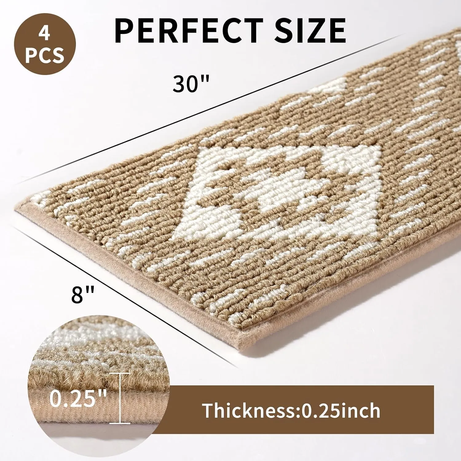 Non-Slip Stair Treads for Wooden Steps Indoor 4 Pack Brown 8"x30" Stair Tread Carpet Stairs Runner Reusable Peel & Stick Adhesive Stair Treads,Pet-Safe Anti-Slip Treads for Dogs Kids Elders