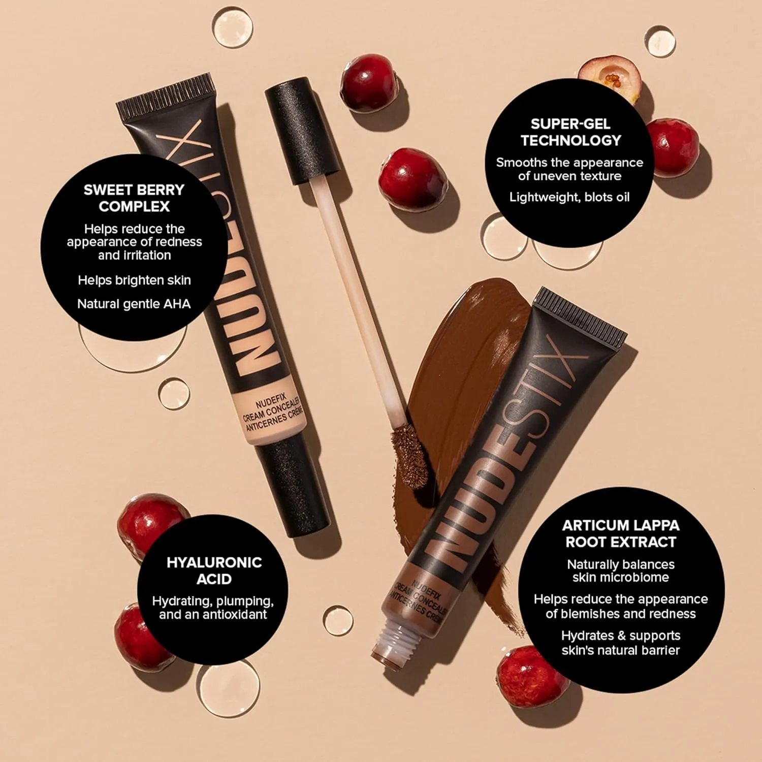 Nudestix NudeFix Cream Concealer, Lightweight Liquid, Natural Finish Makeup, Hydrating, Brightening, Under Eye Dark Circle Corrector, Reduces Redness and Blemishes, 0.34 fl oz (10 ml)