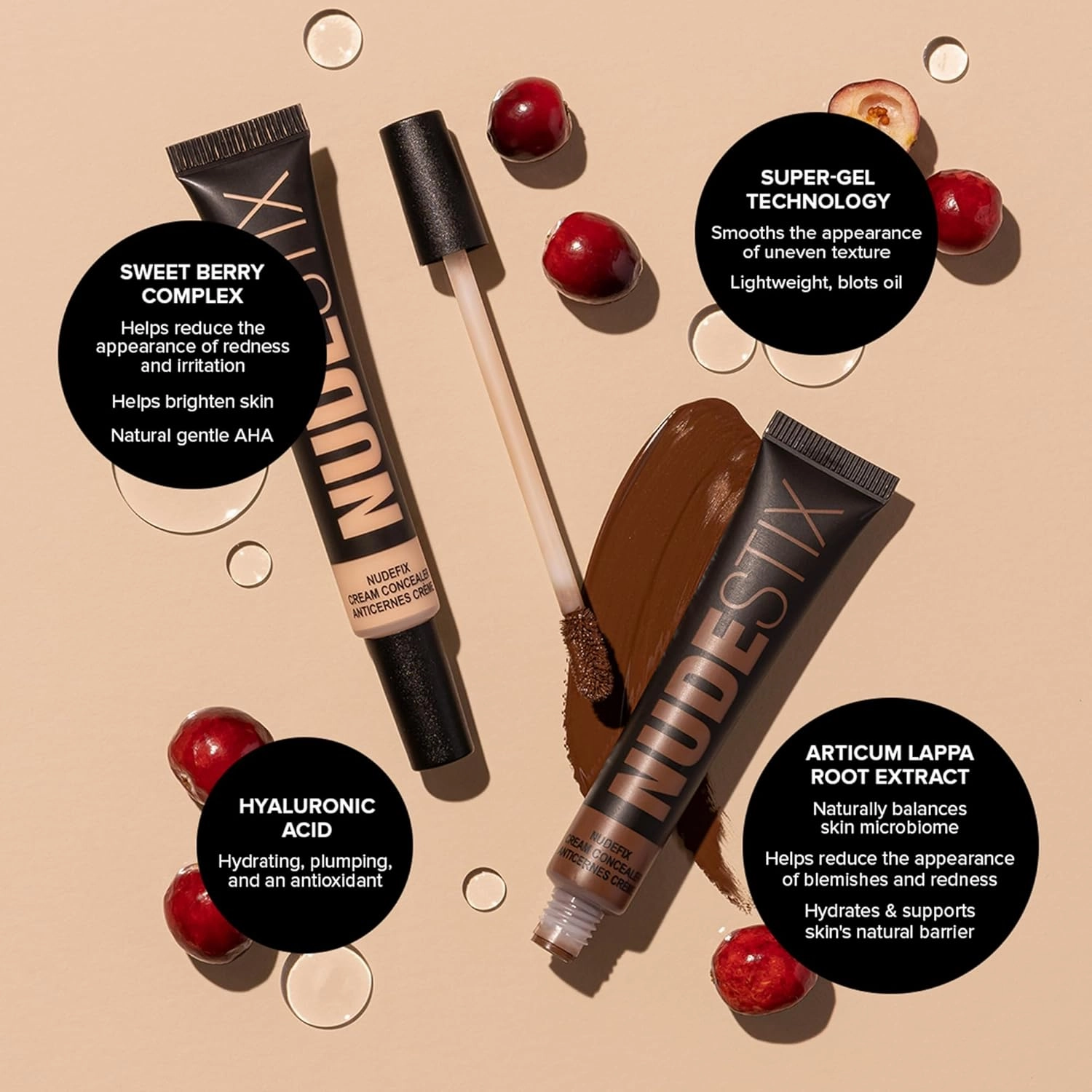 Nudestix NudeFix Cream Concealer, Lightweight Liquid, Natural Finish Makeup, Hydrating, Brightening, Under Eye Dark Circle Corrector, Reduces Redness and Blemishes, 0.34 fl oz (10 ml)