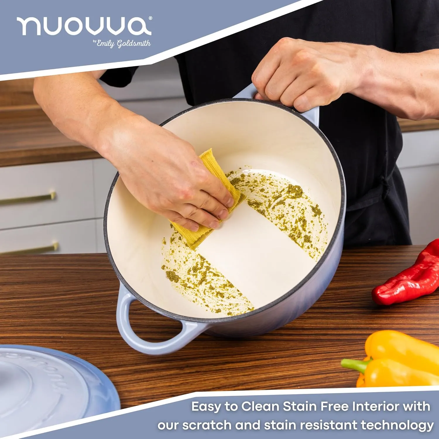 Nuovva Enamelled Cast Iron Dutch Oven Pot with Lid 6.4 Quart Non Stick Casserole Pot – Heavy Duty & Oven Safe up to 500° F for Bread Baking, Braising, Stews, Roasting – 28cm Costal Blue