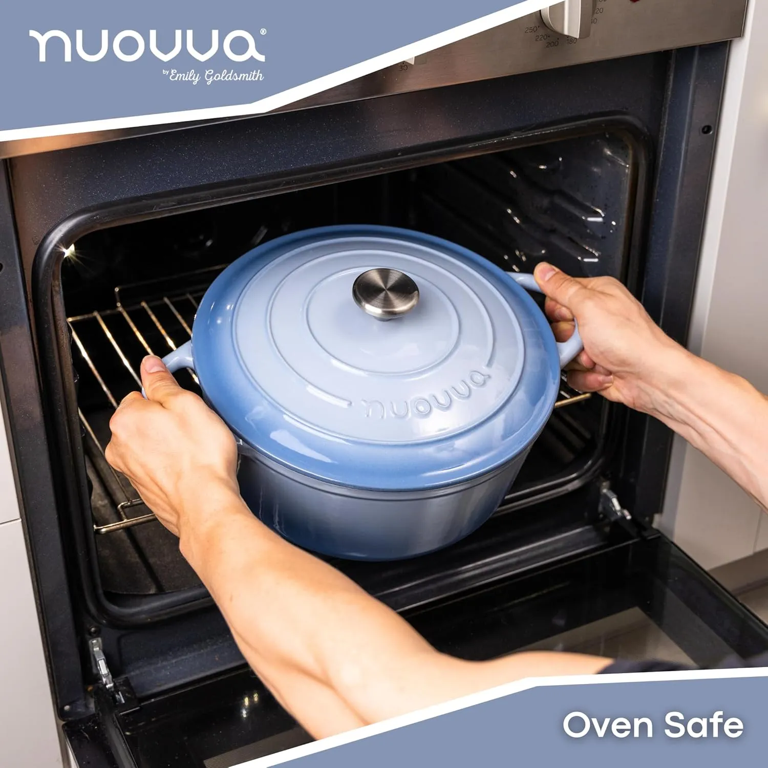 Nuovva Enamelled Cast Iron Dutch Oven Pot with Lid 6.4 Quart Non Stick Casserole Pot – Heavy Duty & Oven Safe up to 500° F for Bread Baking, Braising, Stews, Roasting – 28cm Costal Blue