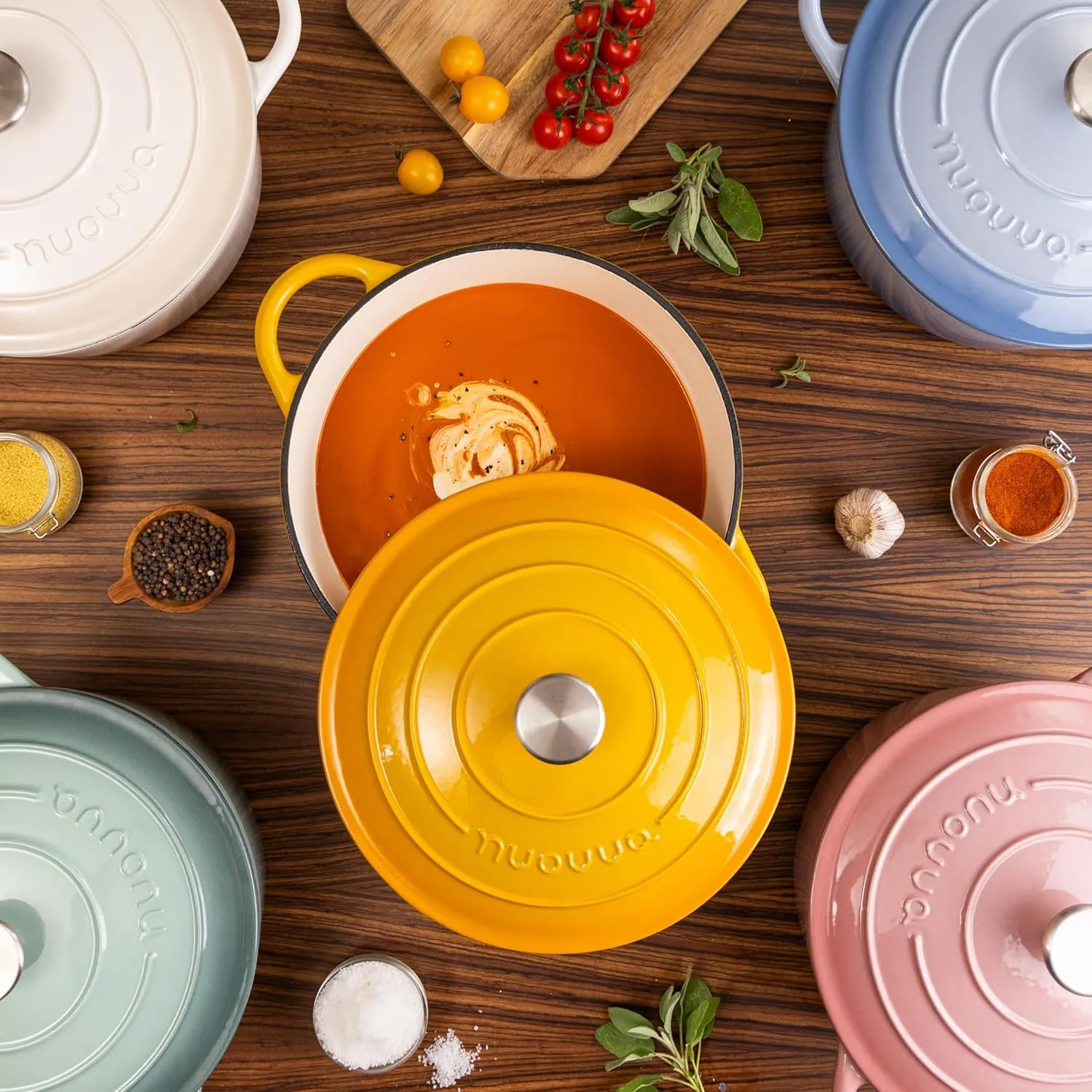 Nuovva Enamelled Cast Iron Dutch Oven Pot with Lid 6.4 Quart Non Stick Casserole Pot – Heavy Duty & Oven Safe up to 500° F for Bread Baking, Braising, Stews, Roasting – 28cm Costal Blue