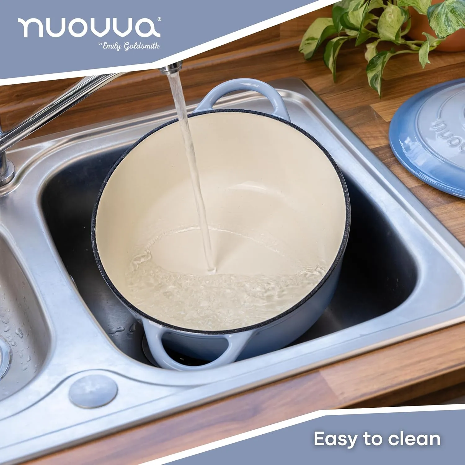 Nuovva Enamelled Cast Iron Dutch Oven Pot with Lid 6.4 Quart Non Stick Casserole Pot – Heavy Duty & Oven Safe up to 500° F for Bread Baking, Braising, Stews, Roasting – 28cm Costal Blue