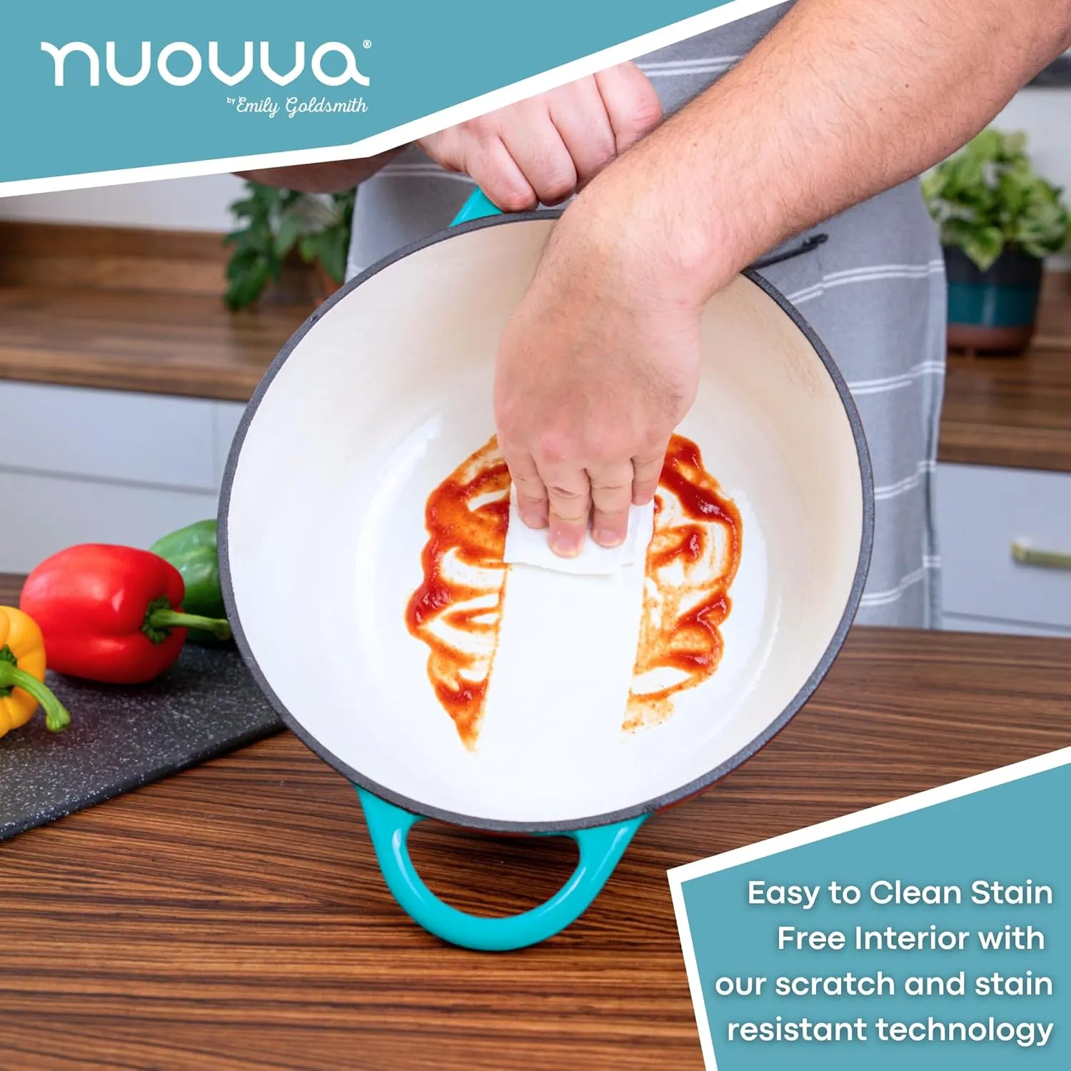 Nuovva Enamelled Cast Iron Dutch Oven Pot with Lid 6.4 Quart Non Stick Casserole Pot – Heavy Duty & Oven Safe up to 500° F for Bread Baking, Braising, Stews, Roasting – 28cm Light Blue