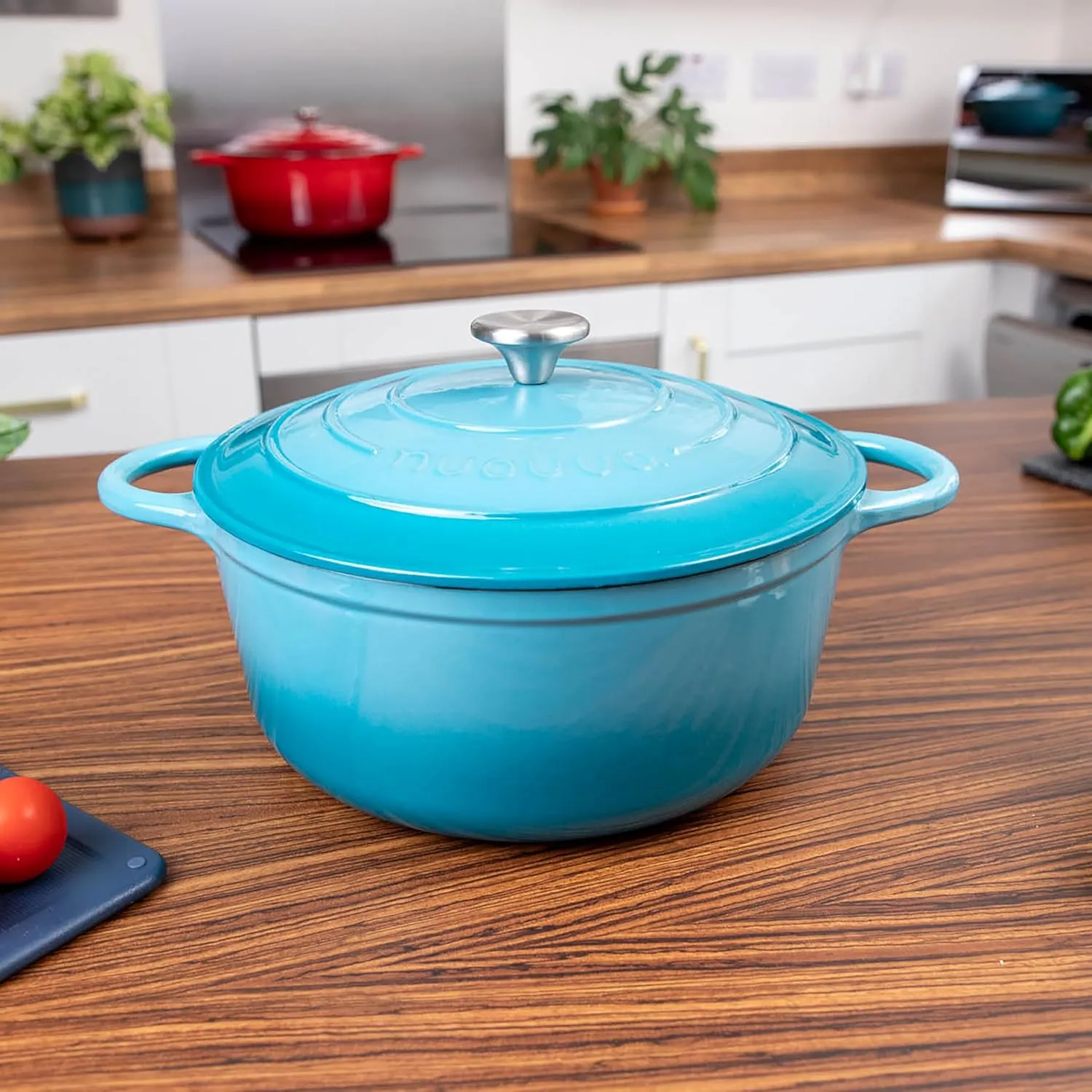 Nuovva Enamelled Cast Iron Dutch Oven Pot with Lid 6.4 Quart Non Stick Casserole Pot – Heavy Duty & Oven Safe up to 500° F for Bread Baking, Braising, Stews, Roasting – 28cm Light Blue