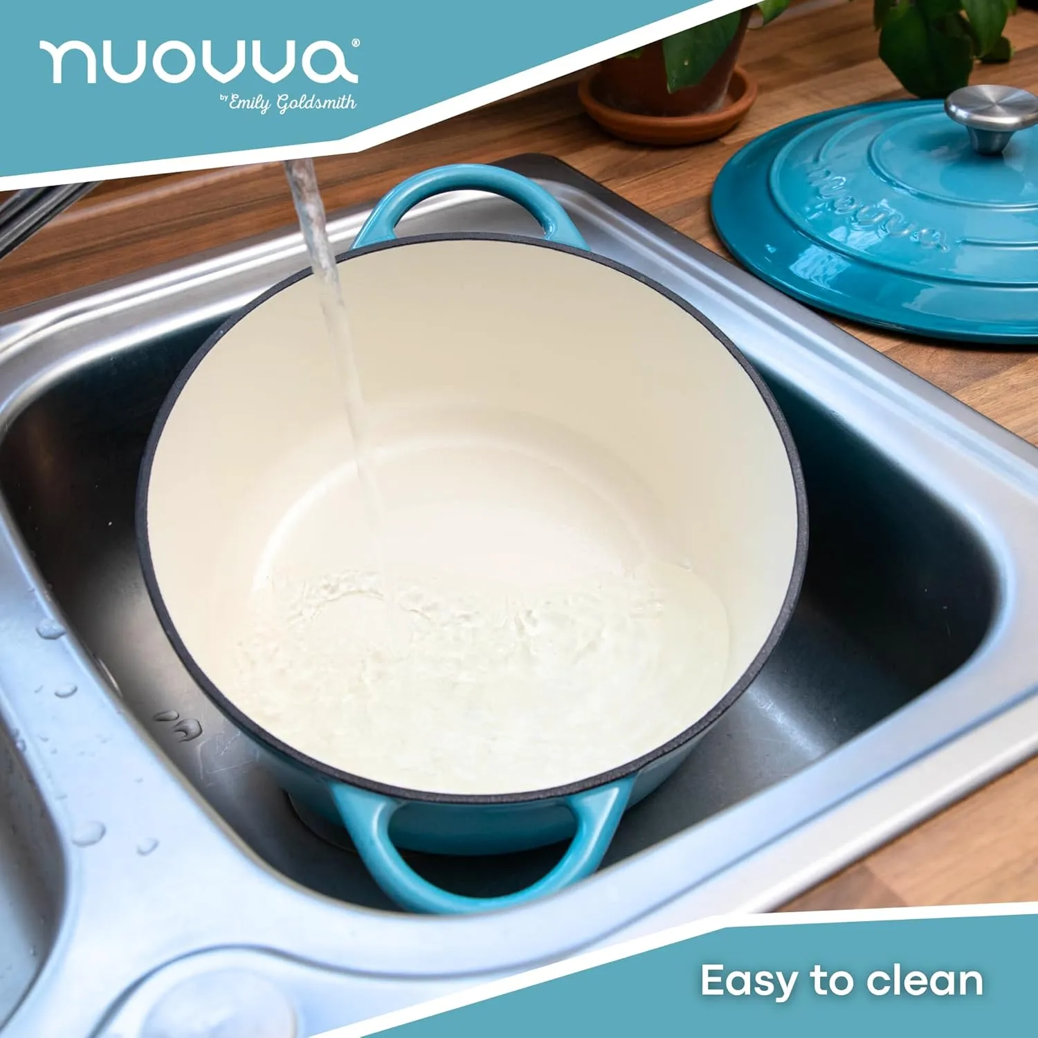 Nuovva Enamelled Cast Iron Dutch Oven Pot with Lid 6.4 Quart Non Stick Casserole Pot – Heavy Duty & Oven Safe up to 500° F for Bread Baking, Braising, Stews, Roasting – 28cm Light Blue
