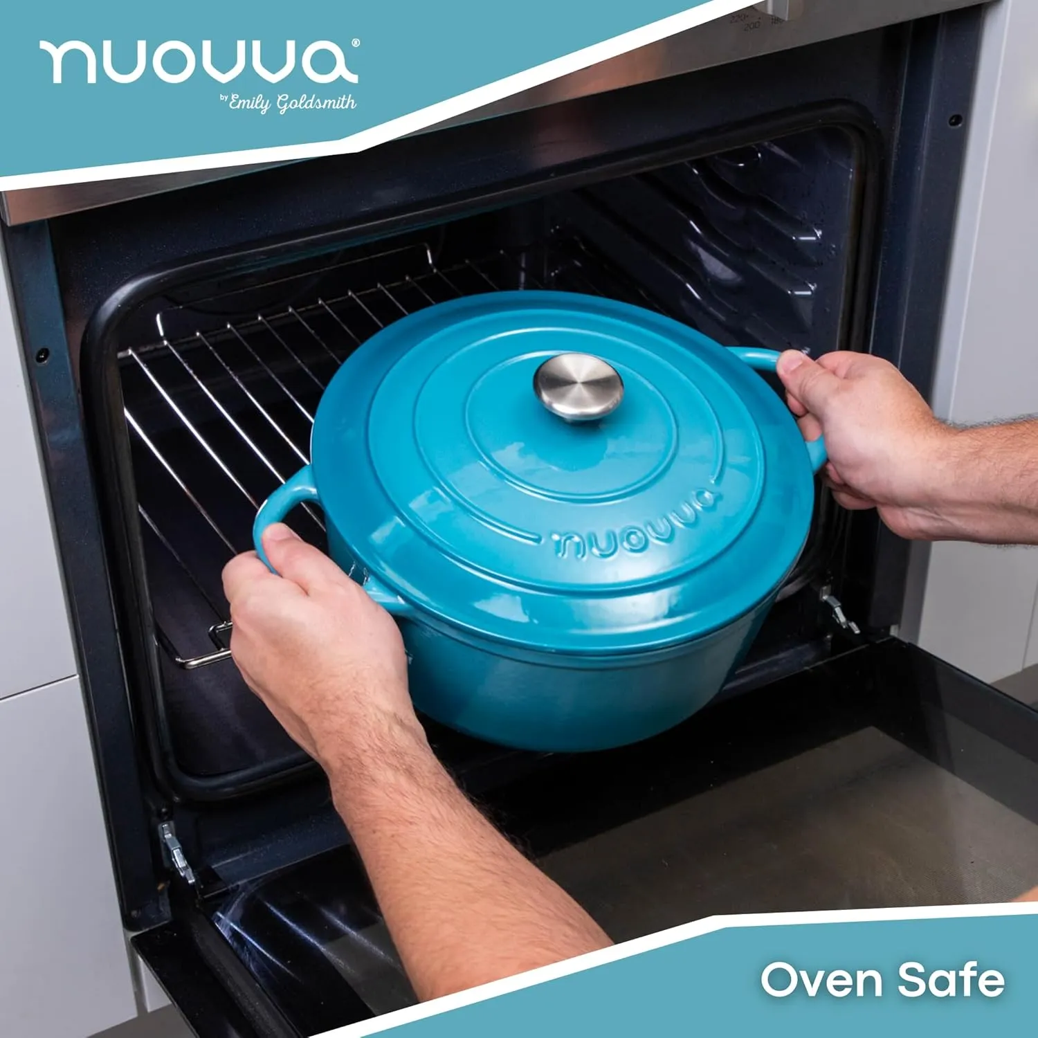 Nuovva Enamelled Cast Iron Dutch Oven Pot with Lid 6.4 Quart Non Stick Casserole Pot – Heavy Duty & Oven Safe up to 500° F for Bread Baking, Braising, Stews, Roasting – 28cm Light Blue