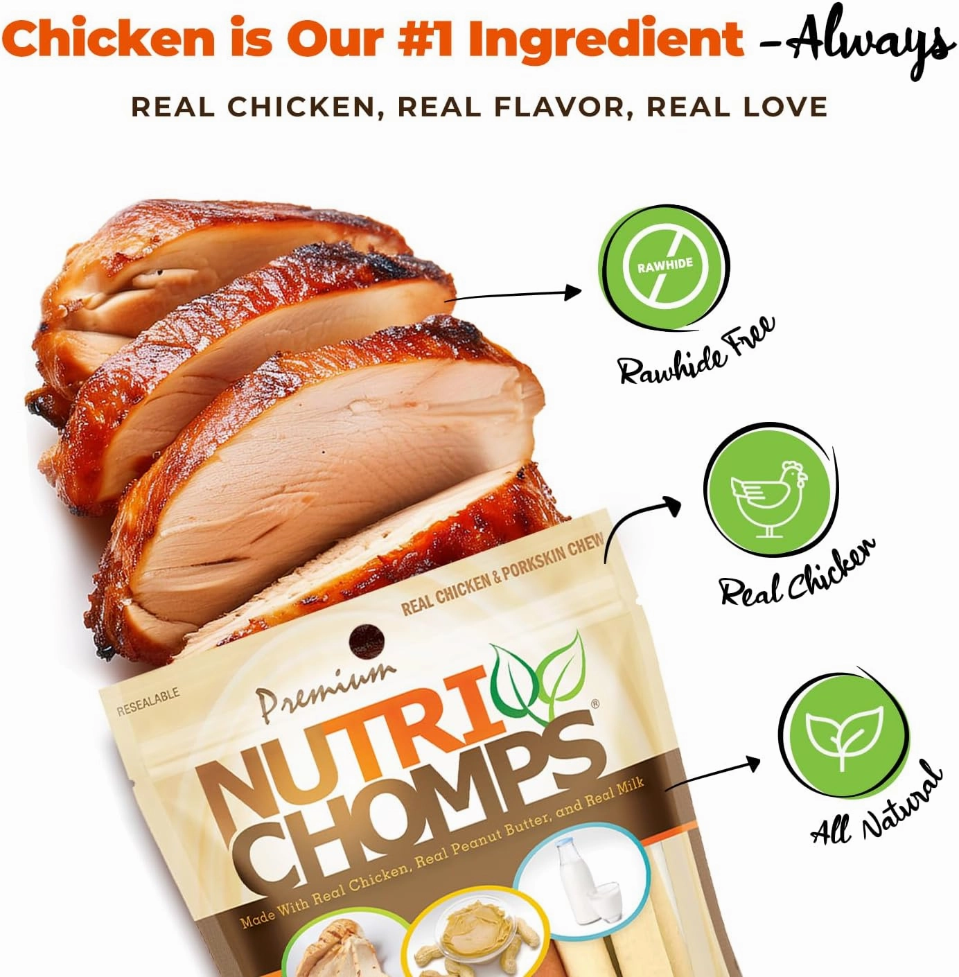 NutriChomps Dog Chews, 5-inch Twists, Easy to Digest, Rawhide-Free Dog Treats, 15 Count, Real Chicken, Peanut Butter and Milk Flavors, Bundle of 2, Brown, red, Cream (NT051V-2)