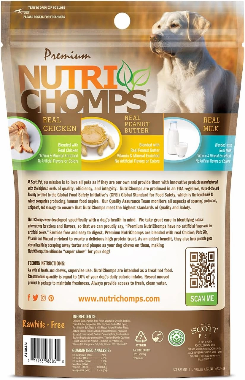 NutriChomps Dog Chews, 5-inch Twists, Easy to Digest, Rawhide-Free Dog Treats, 15 Count, Real Chicken, Peanut Butter and Milk Flavors, Bundle of 2, Brown, red, Cream (NT051V-2)