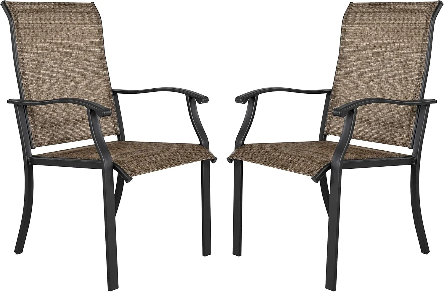 NUU GARDEN Patio Dining Chairs Set of 2, Indoor/Outdoor Textilene Dining Chairs with High Back, Patio Furniture Chairs with Armrest, Iron Frame and Textilene Chairs,Black&Brown