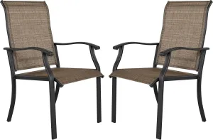 NUU GARDEN Patio Dining Chairs Set of 2, Indoor/Outdoor Textilene Dining Chairs with High Back, Patio Furniture Chairs with Armrest, Iron Frame and Textilene Chairs,Black&Brown