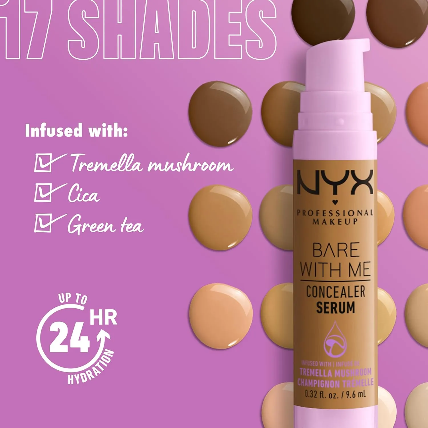 NYX PROFESSIONAL MAKEUP Bare With Me Concealer Serum, Up To 24Hr Hydration - Medium Golden