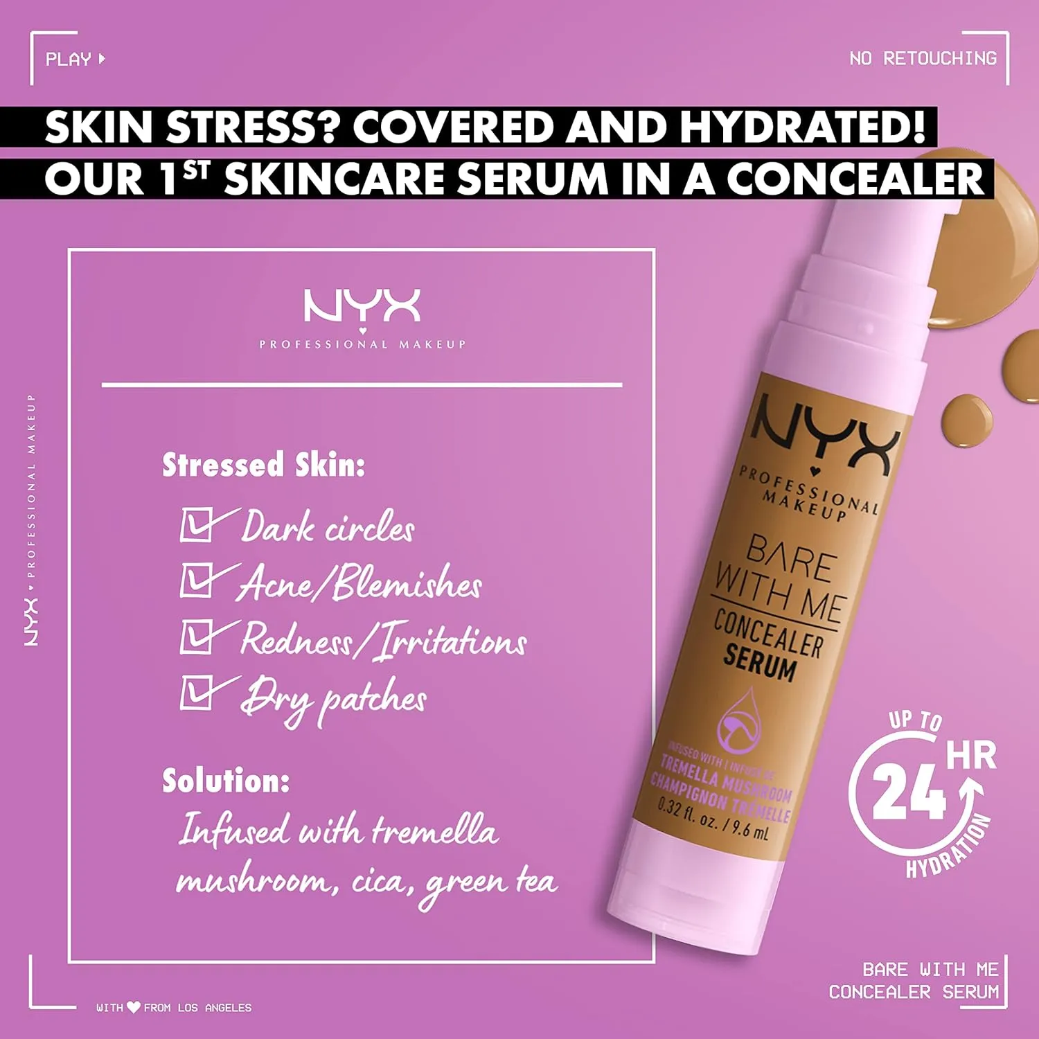 NYX PROFESSIONAL MAKEUP Bare With Me Concealer Serum, Up To 24Hr Hydration - Medium Golden