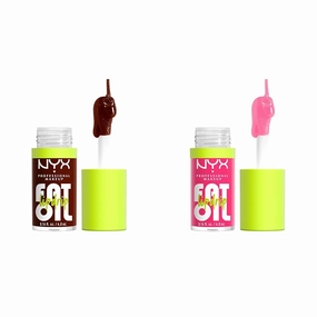 NYX PROFESSIONAL MAKEUP Fat Oil Vegan Lip Gloss Bundle - Status Update (Rich Chocolate) & Missed Call (Sheer Pink)