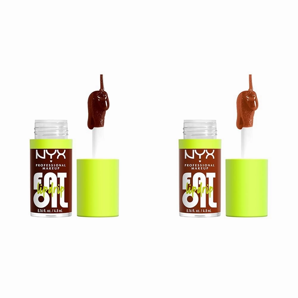 NYX PROFESSIONAL MAKEUP Fat Oil Vegan Lip Gloss Bundle - Status Update (Rich Chocolate) & Scrollin' (Deep Caramel)