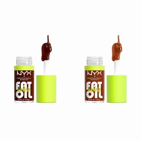 NYX PROFESSIONAL MAKEUP Fat Oil Vegan Lip Gloss Bundle - Status Update (Rich Chocolate) & Scrollin' (Deep Caramel)