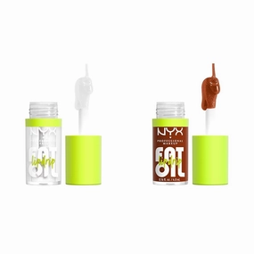 NYX PROFESSIONAL MAKEUP Fat Oil Vegan Lip Gloss Bundle with My Main Clear & Scrollin' Deep Caramel, 3 Count