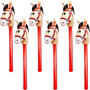 OBANGONG 6 Pcs Inflatable Stick Horse Toy for Kids - Funny Balloon Horse Head for Baby Shower and Cowboy Party Supplies