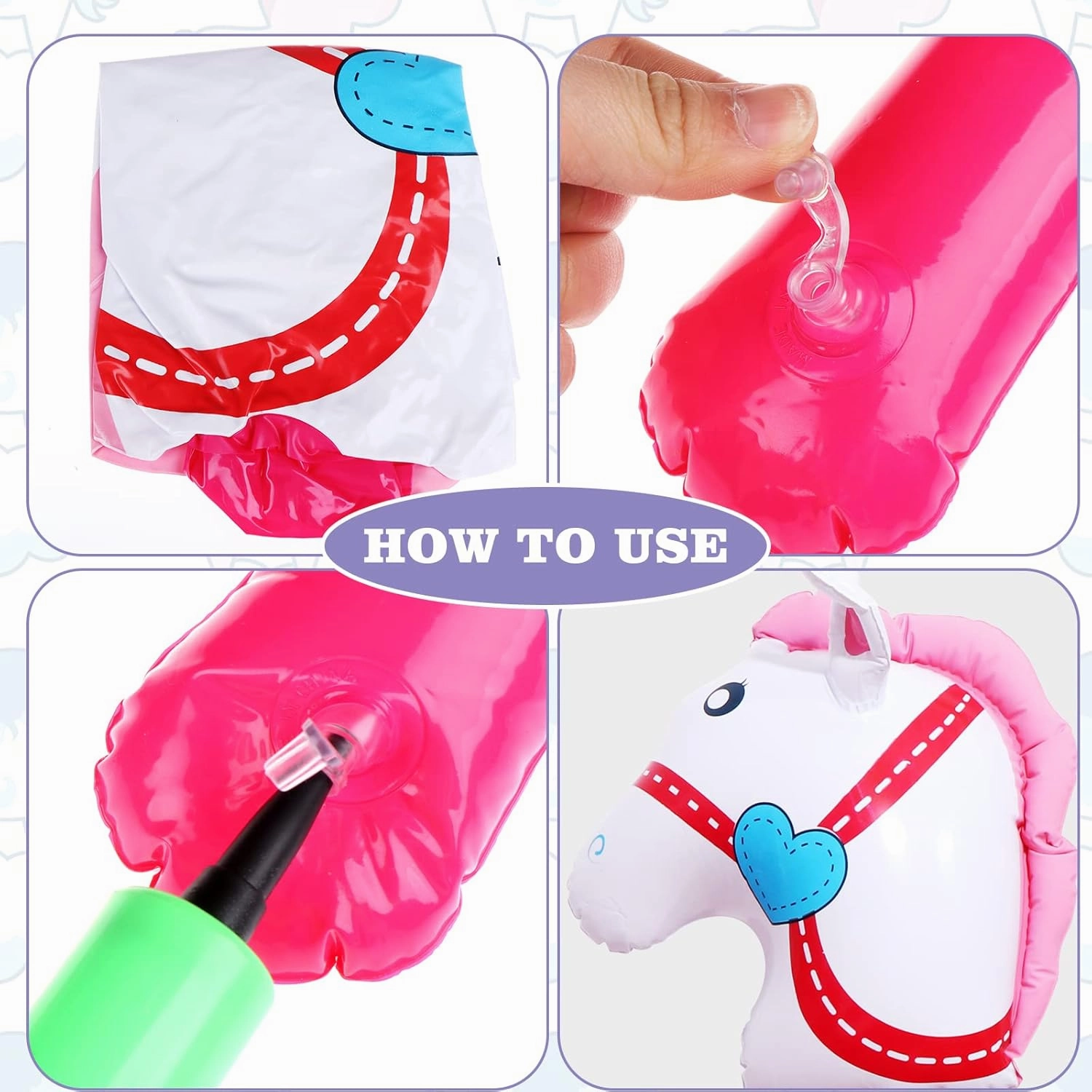 OBANGONG 8 Pcs Inflatable Stick Horse Inflatable Horse Head Stick Balloon Funny Stick Horse Toy for Kids Inflatable Horse on a Stick for Western Cowboy Pony Horse Baby Shower Cowboy Party Supplies
