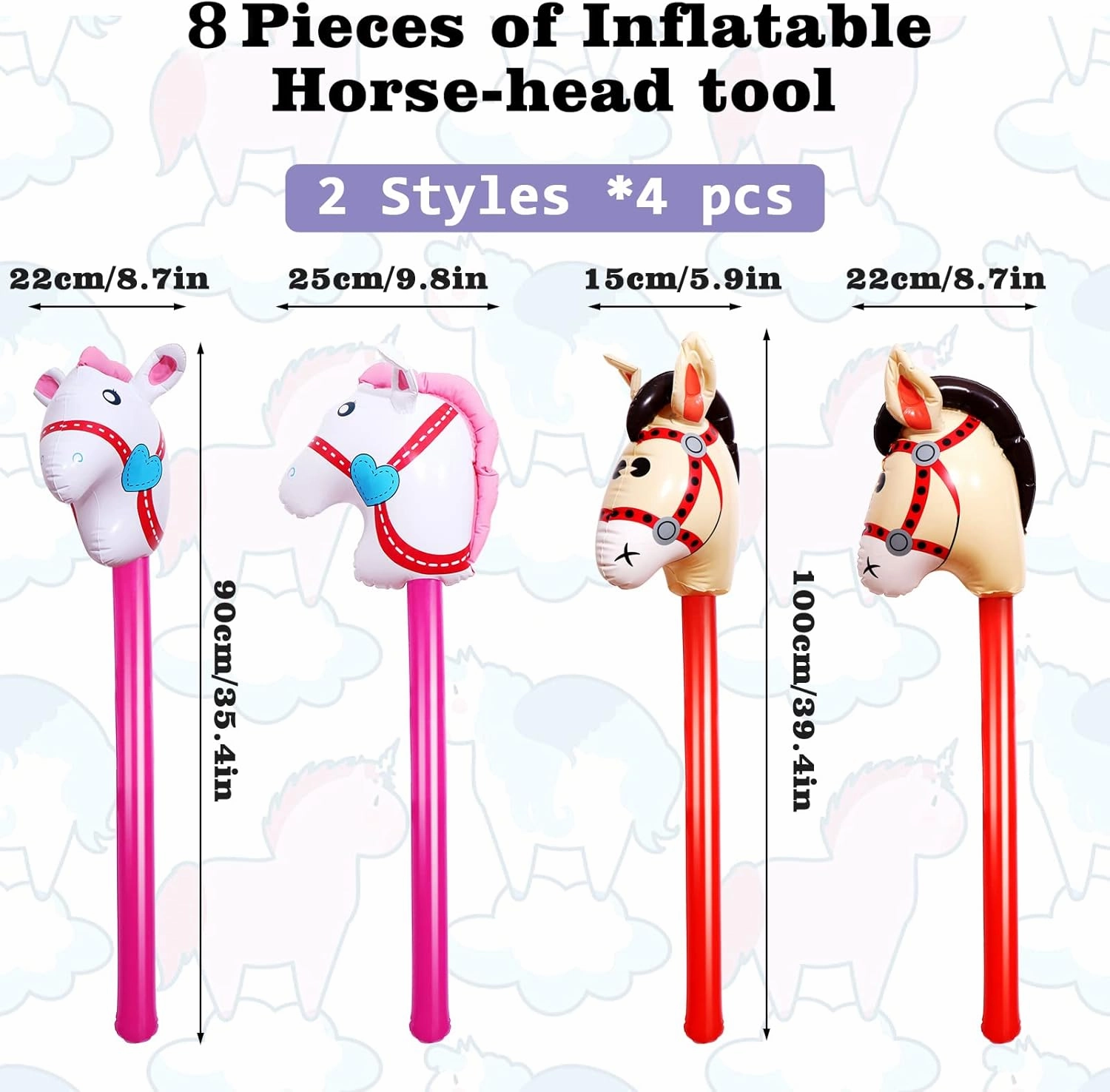 OBANGONG 8 Pcs Inflatable Stick Horse Inflatable Horse Head Stick Balloon Funny Stick Horse Toy for Kids Inflatable Horse on a Stick for Western Cowboy Pony Horse Baby Shower Cowboy Party Supplies