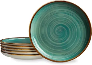 ONEMORE Ceramic Dinner Plates Set of 6, 10.5 Inch Porcelain Salad Dessert Round Plates, Microwave, Oven and Dishwasher Safe, Kitchen Plates, Serving Dishes plates for daily, Party, Restaurant. Teal