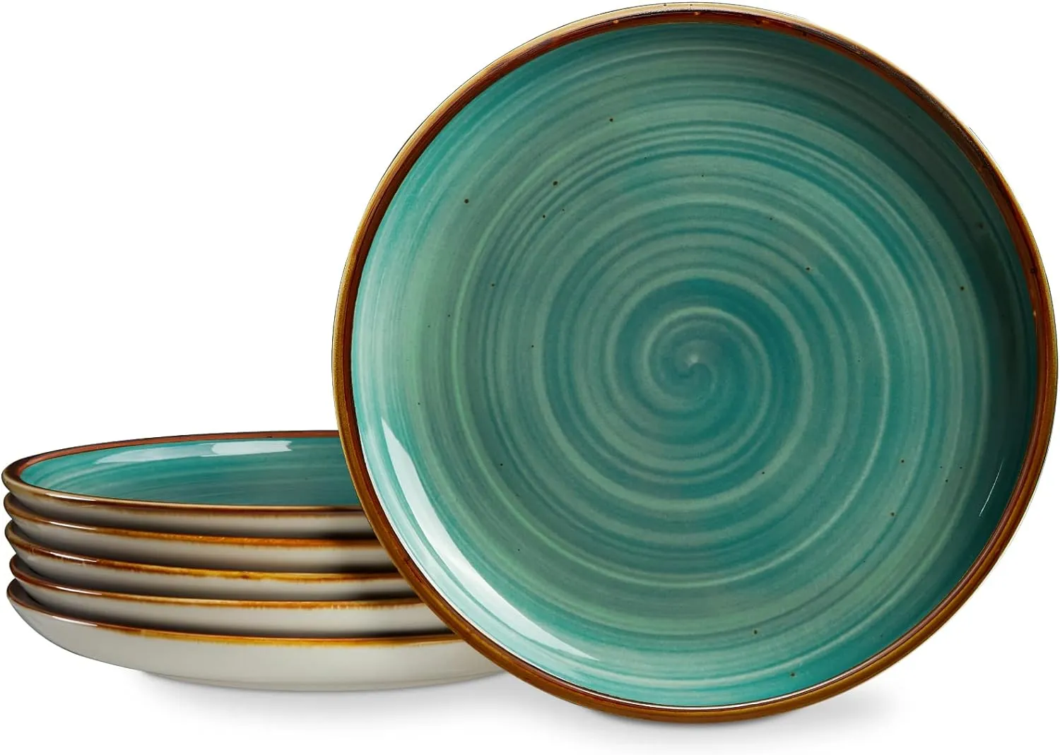 ONEMORE Ceramic Dinner Plates Set of 6, 10.5 Inch Porcelain Salad Dessert Round Plates, Microwave, Oven and Dishwasher Safe, Kitchen Plates, Serving Dishes plates for daily, Party, Restaurant. Teal