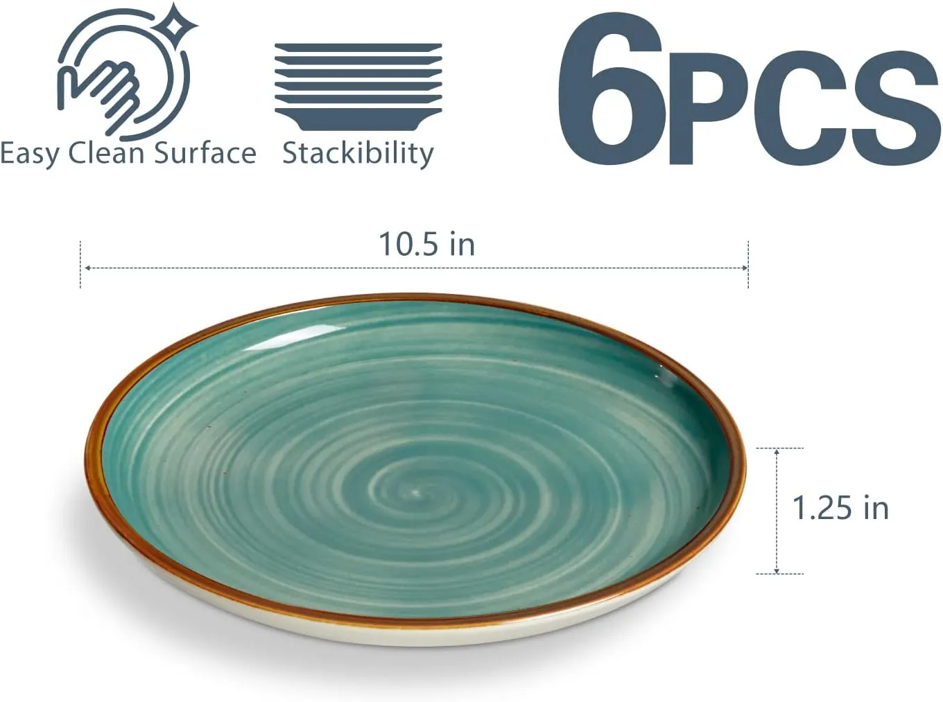 ONEMORE Ceramic Dinner Plates Set of 6, 10.5 Inch Porcelain Salad Dessert Round Plates, Microwave, Oven and Dishwasher Safe, Kitchen Plates, Serving Dishes plates for daily, Party, Restaurant. Teal