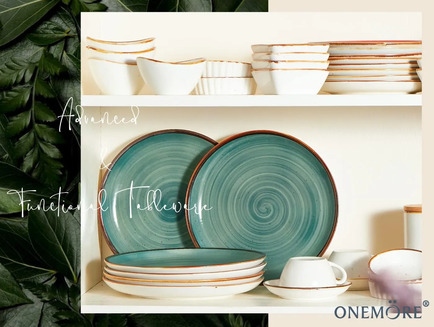 ONEMORE Ceramic Dinner Plates Set of 6, 10.5 Inch Porcelain Salad Dessert Round Plates, Microwave, Oven and Dishwasher Safe, Kitchen Plates, Serving Dishes plates for daily, Party, Restaurant. Teal