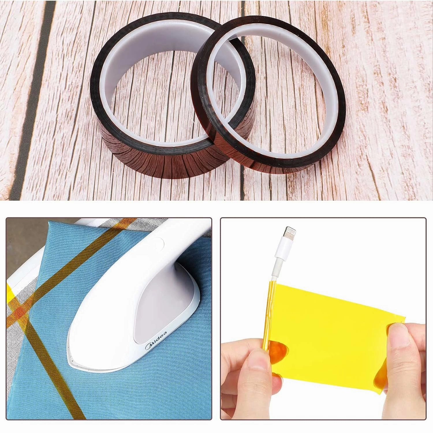 Outus 2 Rolls Heat Sublimation Tape High Temperature Transfer Tape Heat Resistant Polyimide for Electronics 3D Printers DIY Crafts(Dark Brown,50 mm Wide)