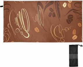 Oyihfvs Brown Coffee Cups Beans for Cafe or Restaurant Quick Drying Beach Towel, Foldable Yoga Towel, Soft Sport Towel, Sweat Absorbent Towel with Storage Mesh Bag 30 x 60 inch (S)