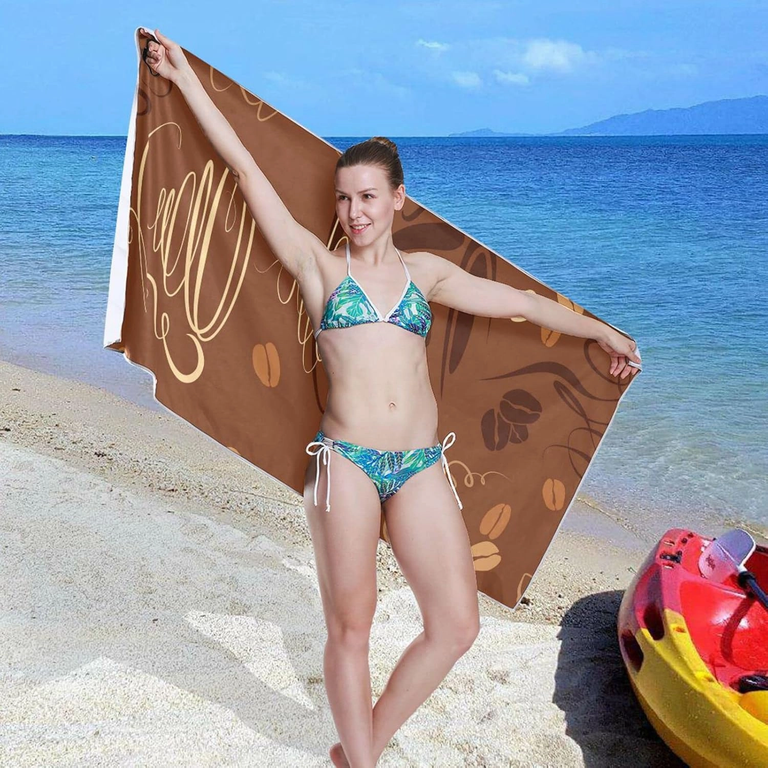 Oyihfvs Brown Coffee Cups Beans for Cafe or Restaurant Quick Drying Beach Towel, Foldable Yoga Towel, Soft Sport Towel, Sweat Absorbent Towel with Storage Mesh Bag 30 x 60 inch (S)