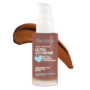Pacifica Ultra CC Cream Radiant Foundation SPF 17 - Cool-Deep – Medium Coverage Color Correcting Cream, Dewy Finish, Mineral SPF, 1 oz