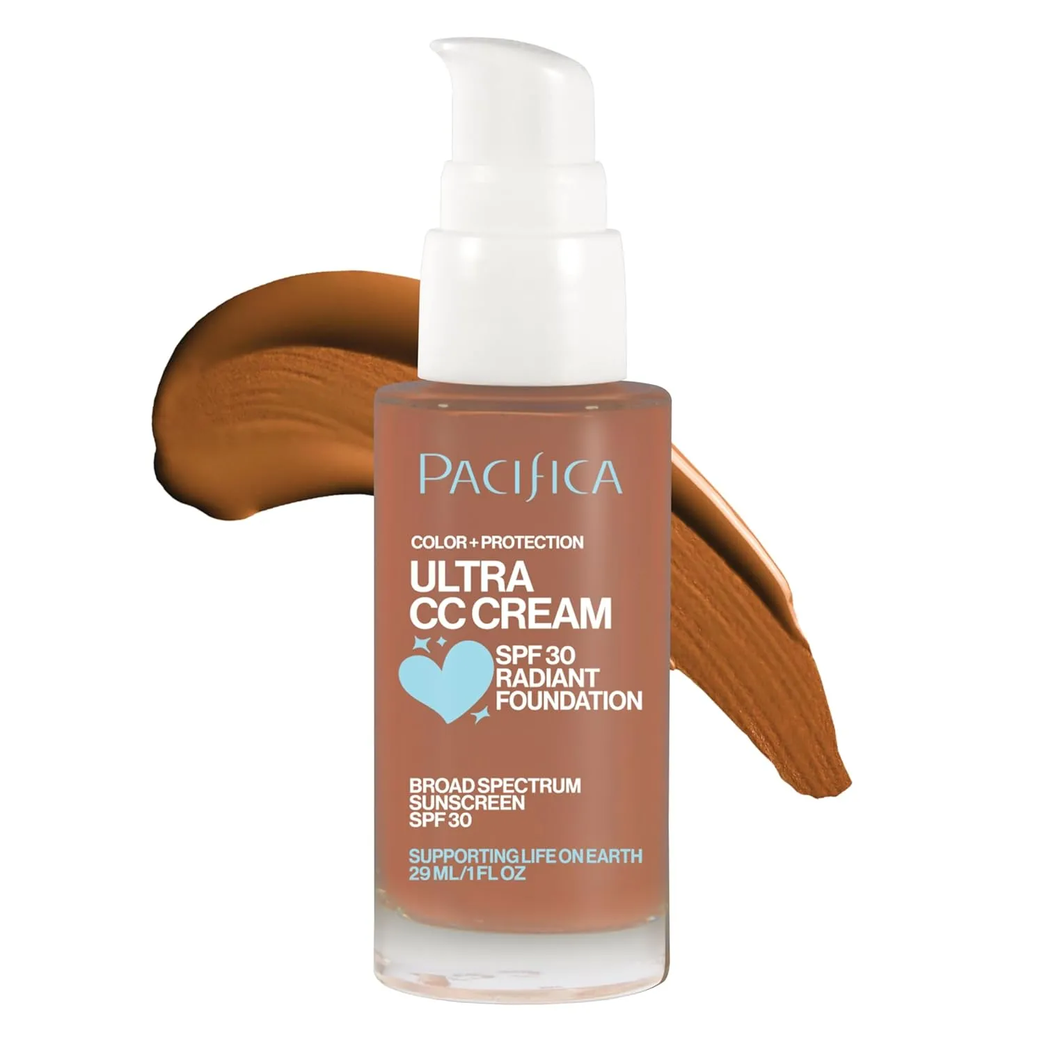 Pacifica Ultra CC Cream Radiant Foundation SPF 17 - Warm-Tan – Medium Coverage Color Correcting Foundation, Dewy Finish, Mineral SPF, 1 oz