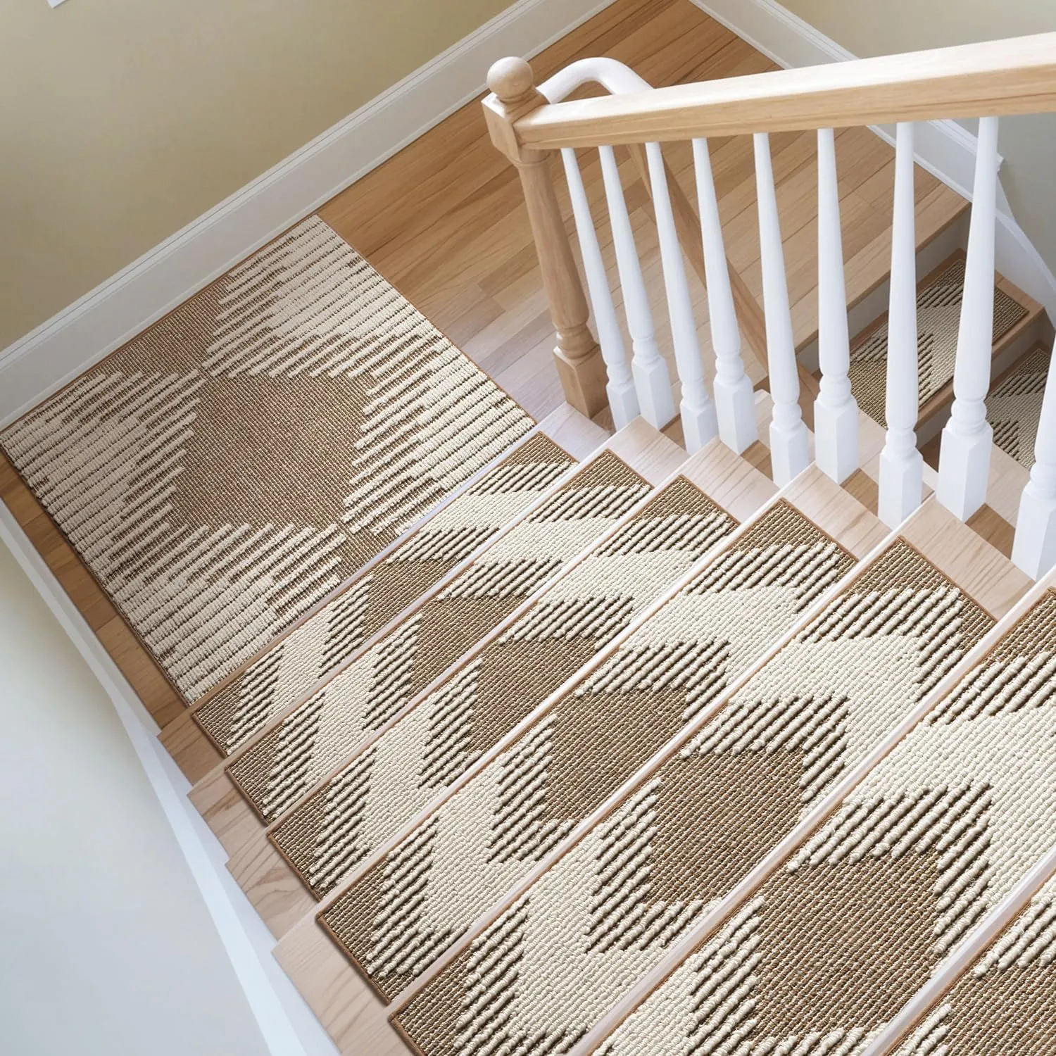 PADOOR Stair Treads Landing Mat Non Slip for Wooden Steps Indoor, 3D Peel and Stick Stair-Carpet Treads Washable Reusable Adhesive Stair Rugs for Kids and Dogs 31"x31" Brown