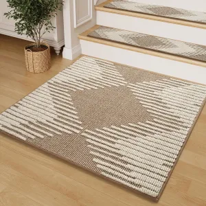 PADOOR Stair Treads Landing Mat Non Slip for Wooden Steps Indoor, 3D Peel and Stick Stair-Carpet Treads Washable Reusable Adhesive Stair Rugs for Kids and Dogs 31"x31" Brown