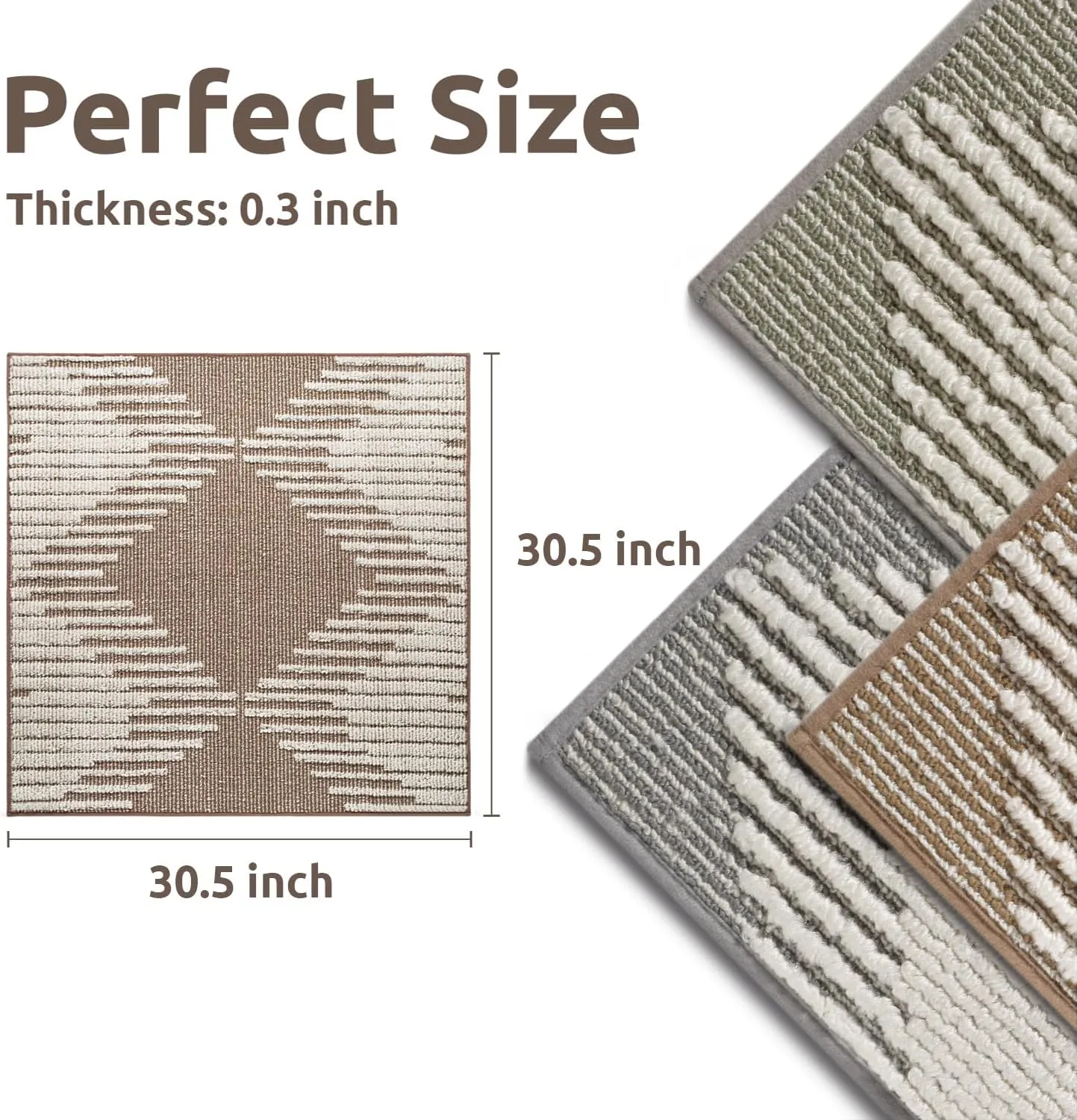 PADOOR Stair Treads Landing Mat Non Slip for Wooden Steps Indoor, 3D Peel and Stick Stair-Carpet Treads Washable Reusable Adhesive Stair Rugs for Kids and Dogs 31"x31" Brown