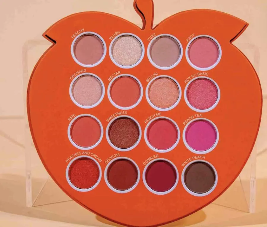 Peach-Themed Eyeshadow Palette, 16 Colors, Orange Case with Pink and Brown Shades