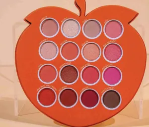 Peach-Themed Eyeshadow Palette, 16 Colors, Orange Case with Pink and Brown Shades