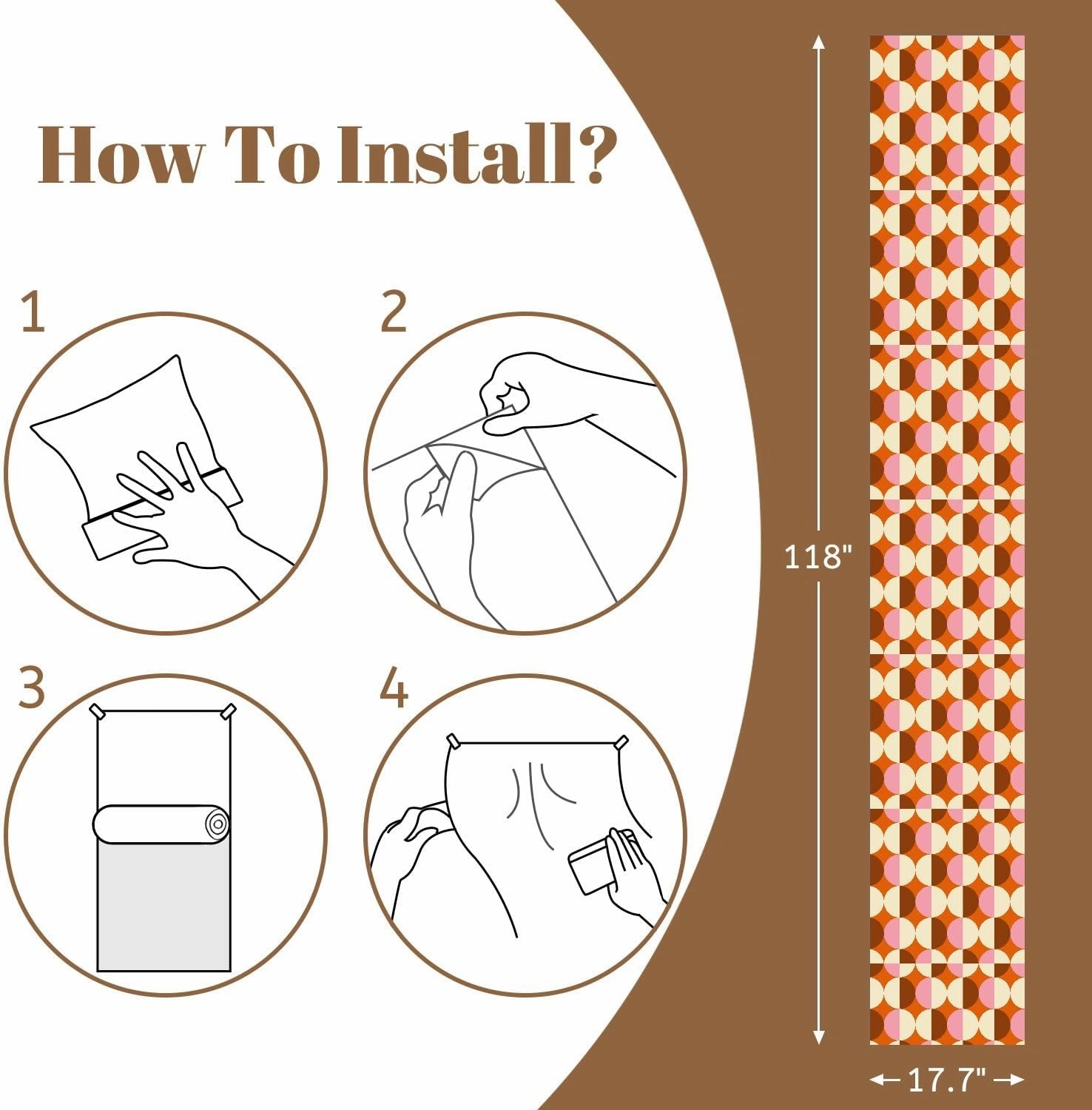 Peel and Stick Wallpaper Self Adhesive Wall Mural 70s Retro Seamless Pattern Orange Brown Pink Beige 60s 70s Retro style Contact Paper Renter Friendly Wallpaper for Kitchen Nursery Bedroom 17.7"x118"