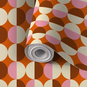 Peel and Stick Wallpaper Self Adhesive Wall Mural 70s Retro Seamless Pattern Orange Brown Pink Beige 60s 70s Retro style Contact Paper Renter Friendly Wallpaper for Kitchen Nursery Bedroom 17.7"x118"