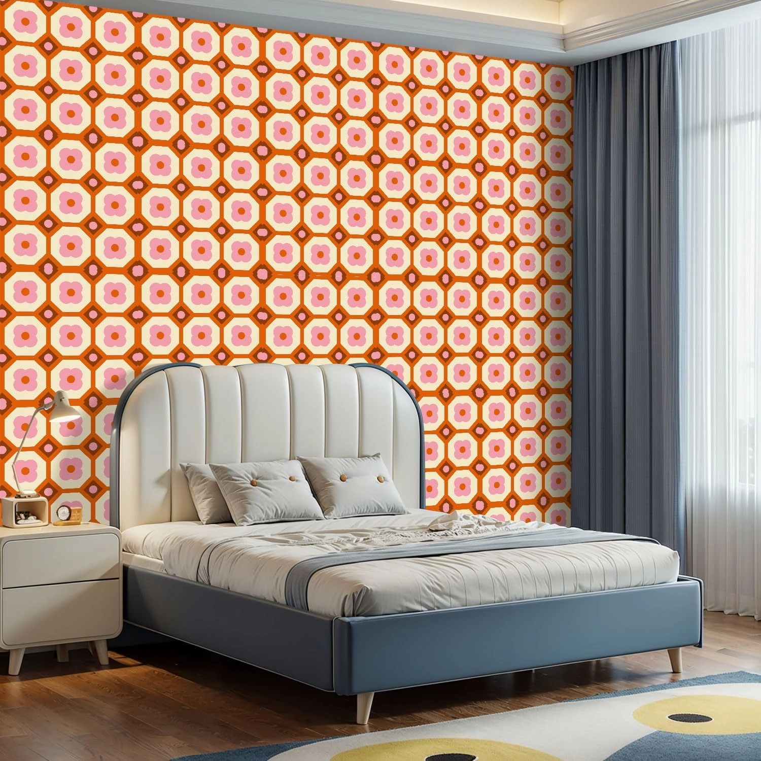Peel and Stick Wallpaper Self Adhesive Wall Mural 70s Retro Seamless Pattern Orange Brown Pink Beige 60s 70s Retro style Contact Paper Renter Friendly Wallpaper for Kitchen Nursery Bedroom 17.7"x118"