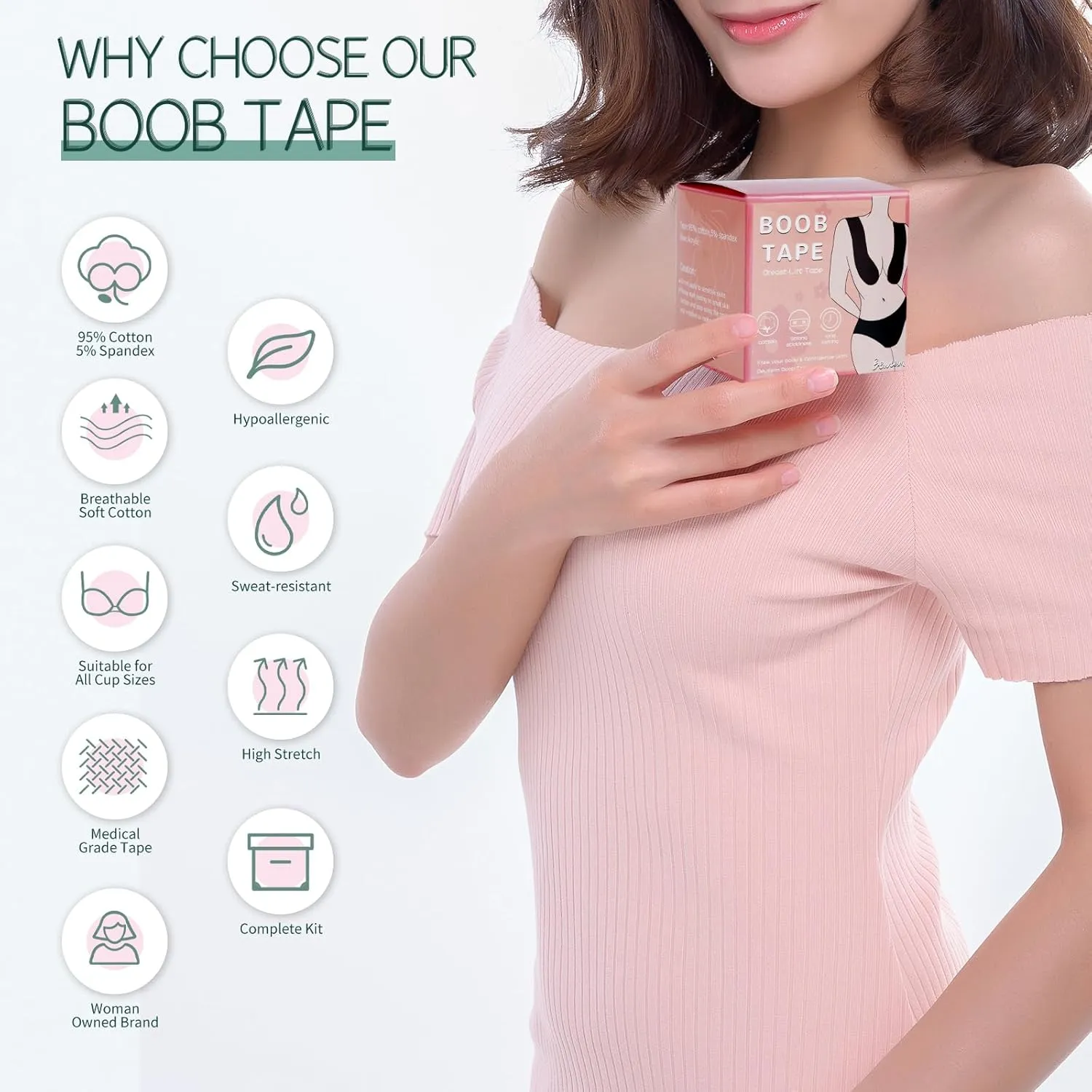 Plus Size Boob Tape 6 inch, Big Boobtape for Breast Lift D-G Cup Push Up, Breast Lift Tape for Large Breasts, Bra Tapes Lift with 2 Reusable Nipple Covers 10 Satin Nipple Pasties Brown