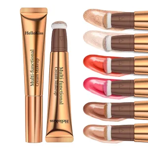 POPMISOLER 6pcs Silky Cream Contour Wand Set, Blendable Liquid Highlighter & Face Concealer & Blush Stick with Cushion Applicator, Long Lasting Natural Liquid Bronzer Stick (6PCS)