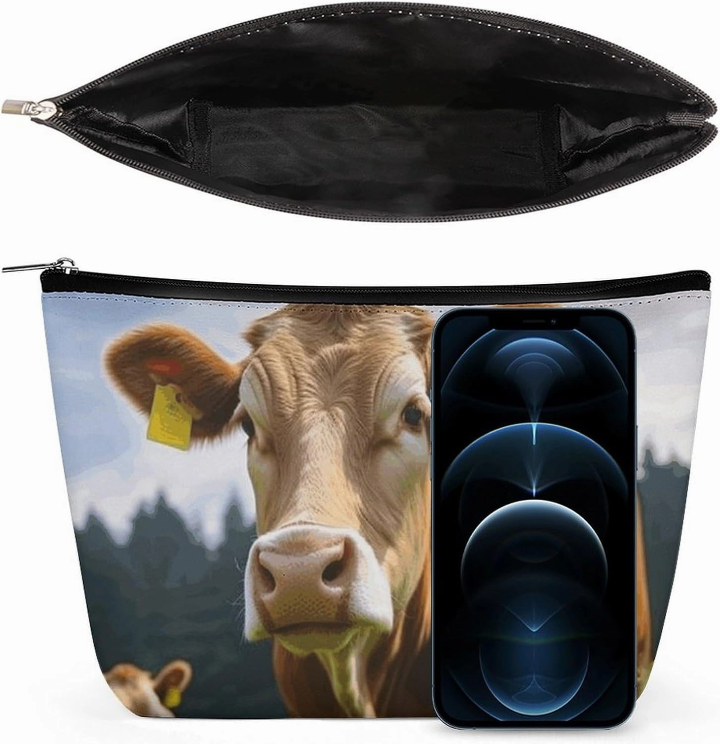 Portable Small Cosmetic Bag Cute Travel Makeup Bag Animal Brown Cow Waterproof Toiletry Bag for Women